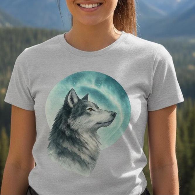 Portrait Wolf and Moon T-Shirt - Heavyweight Cotton Tee - Wolf Lover Gift - Unisex Casual Wear