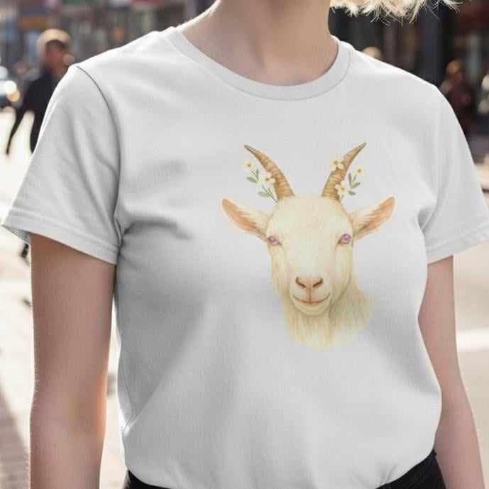 Albino Goat White T-Shirt, Farm Animal Tee, Nature Lover Gift, Animal Graphic Shirt, Goat Lover Top, Wildlife Apparel