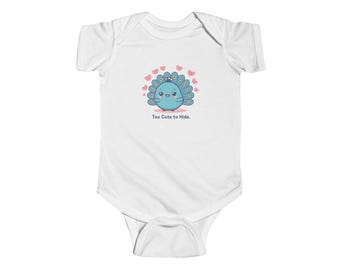 Baby Bodysuit, Peacock Cute Kawaii Hearts Design - Infant Romper, Newborn Outfit, Baby Shower Gift, Gender Neutral Clothes, Animal Lover