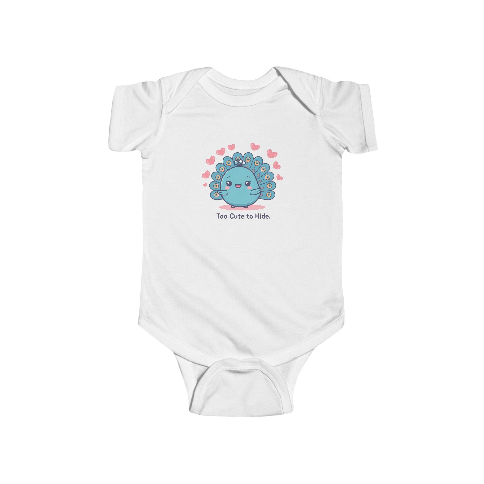 Baby Bodysuit, Peacock Cute Kawaii Hearts Design - Infant Romper, Newborn Outfit, Baby Shower Gift, Gender Neutral Clothes, Animal Lover