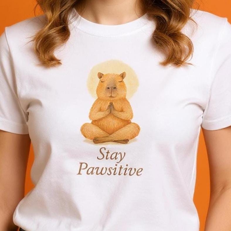 Unisex T-Shirt – Stay Pawsitive Capybara Design – White Cotton Tee