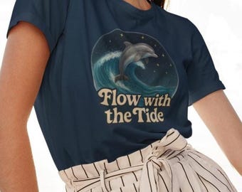 Dolphin Wave T-Shirt | Flow with the Tide Shirt | Ocean Animal Lover Tee | Surfer & Diver Gift