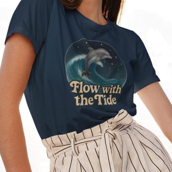 Dolphin Wave T-Shirt | Flow with the Tide Shirt | Ocean Animal Lover Tee | Surfer & Diver Gift