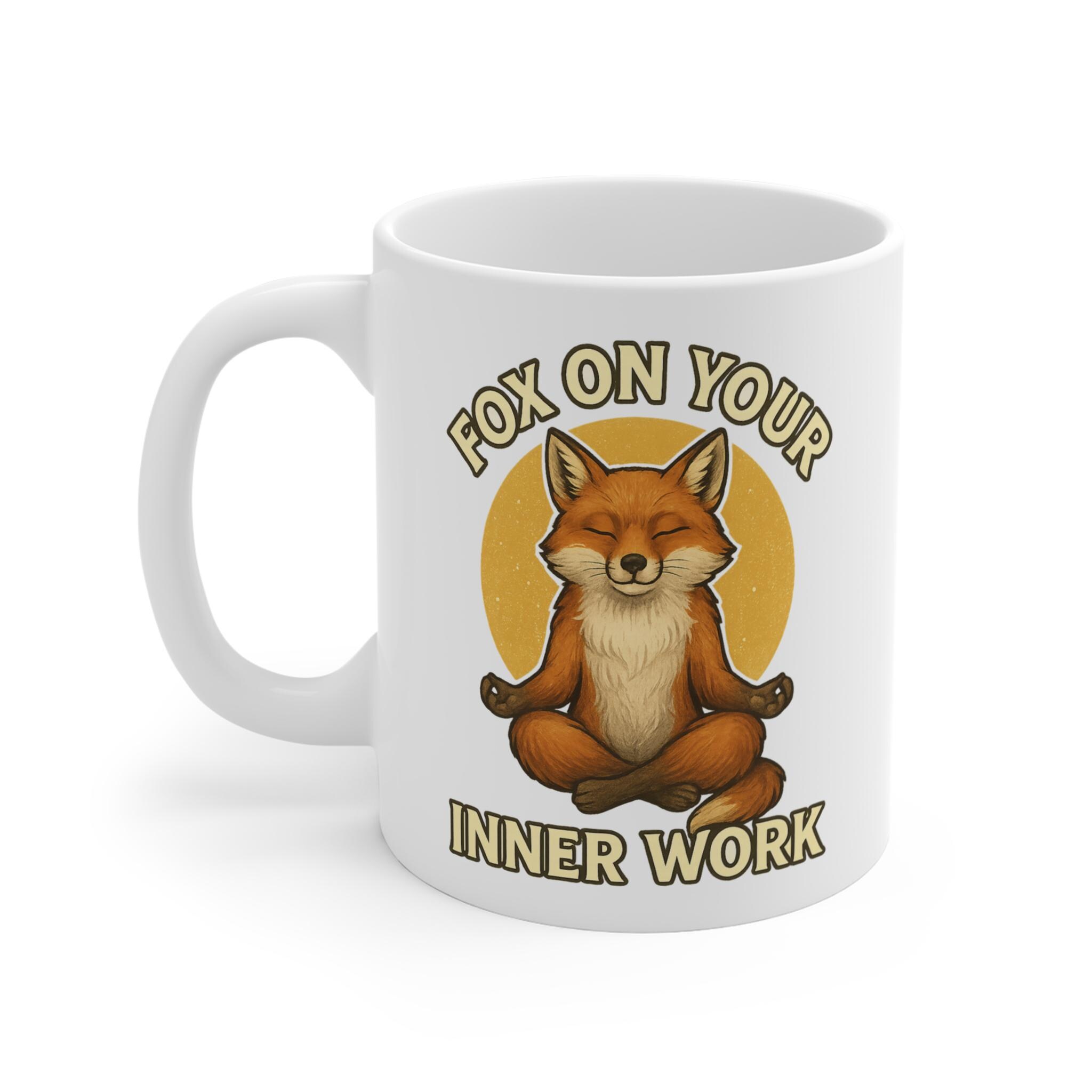 Meditation Fox Mug, Fox On Your Inner Work Coffee Cup, Zen Fox Mug, Yoga Fox Tea Mug, Mindful Fox Drinkware