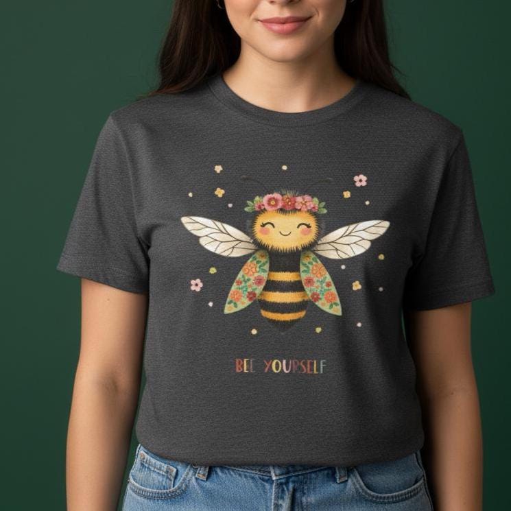 Bee Cute T-Shirt, Bee Yourself Graphic Tee, Unisex Cotton Shirt, Funny Bee Lover Gift, Honeybee Print Top for Men and Women