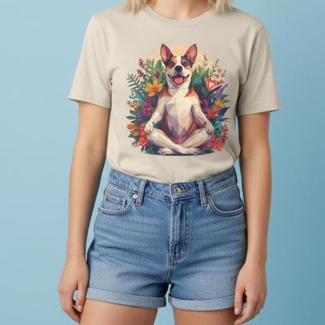 Zen Dog Terrier Unisex Heavy Cotton Tee, Relaxed Fit Shirt for Dog Lovers, Perfect Gift for Pet Parents, Casual Wear, Summer Tee, Yoga Shirt