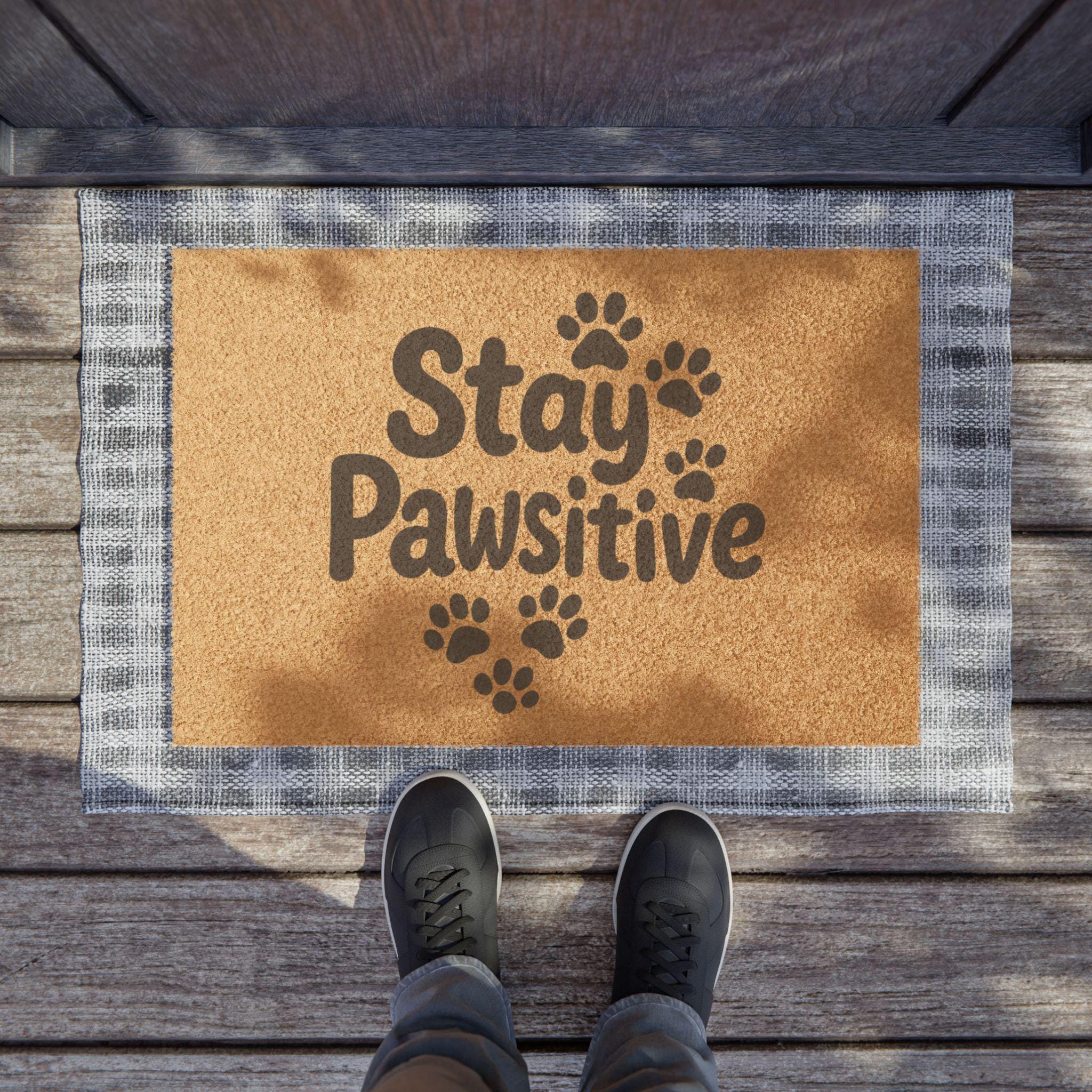 Paw Print Doormat, Stay Pawsitive Rug, Pet Lover Welcome Mat, Entryway Decor, Dog Owner Gift, Housewarming Present