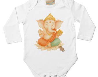 Cute Ganesha Baby Bodysuit | Spiritual Infant Long Sleeve Onesie | Hindu Baby Shower Gift | Cotton Baby Romper for Mothers