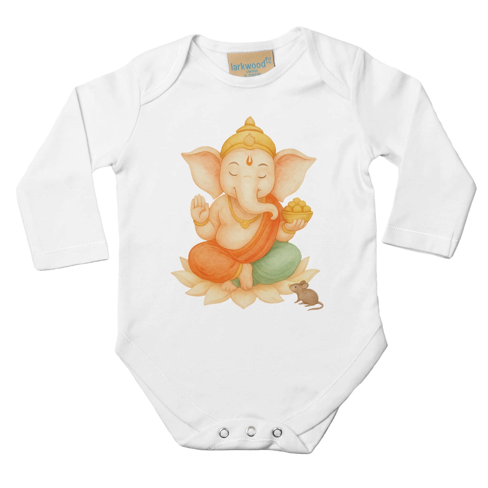Cute Ganesha Baby Bodysuit | Spiritual Infant Long Sleeve Onesie | Hindu Baby Shower Gift | Cotton Baby Romper for Mothers