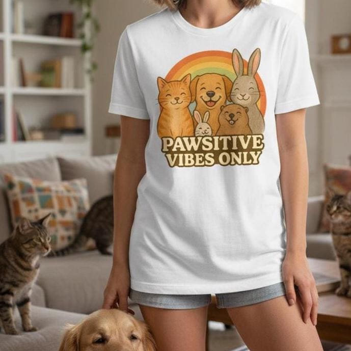Pawsitive Vibes Only Tee, Unisex Cotton Tee, Animal Lover Gift, Cozy Casual Wear, Cute Pet Shirt, Perfect for Pet Lovers