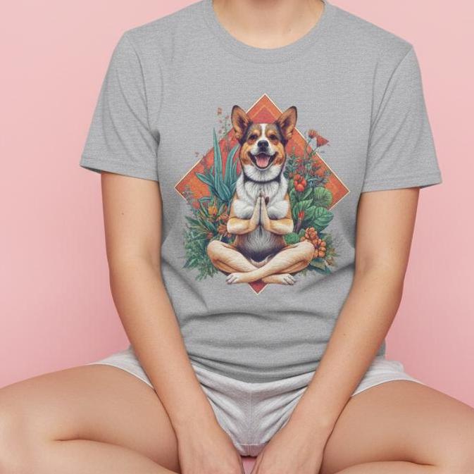 Dog Namaste Tee, Flower Dog T-Shirt, Yoga Lover Gift, Dog Mom Shirt, Unisex Graphic Tee, Cute Pet Tee, Gift for Her