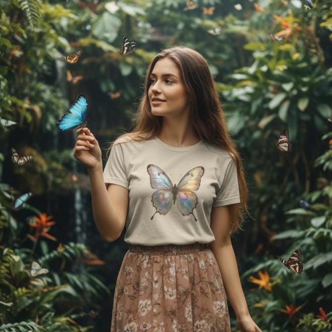 Colorful Butterfly Holographic Tee - Unisex Heavy Cotton T-Shirt, Nature Lovers Gift, Spring Fashion, Cute Casualwear, Butterfly Enthusiast