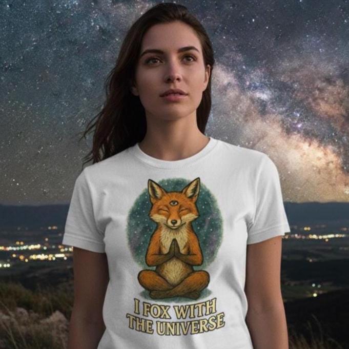 Meditating Fox T-Shirt, Zen Animal Tee, Third Eye Universe Shirt, Spirituality Gift, Mindfulness Tee