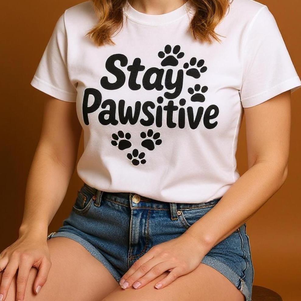 Stay Pawsitive Shirt | Cute Paw Print T-Shirt | Pet Lover Gift for Women | Meaningful Animal Lover Top