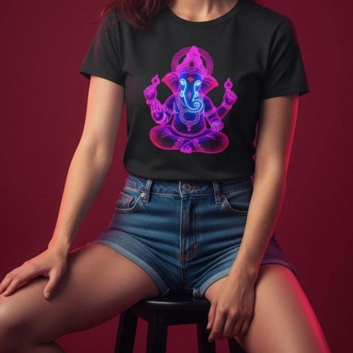 Holographic Spiritual Ganesh Tee for Inner Peace, Unisex Cotton T-Shirt, Yoga Gift, Meditation Wear, Festival Clothing, Boho Casual Style