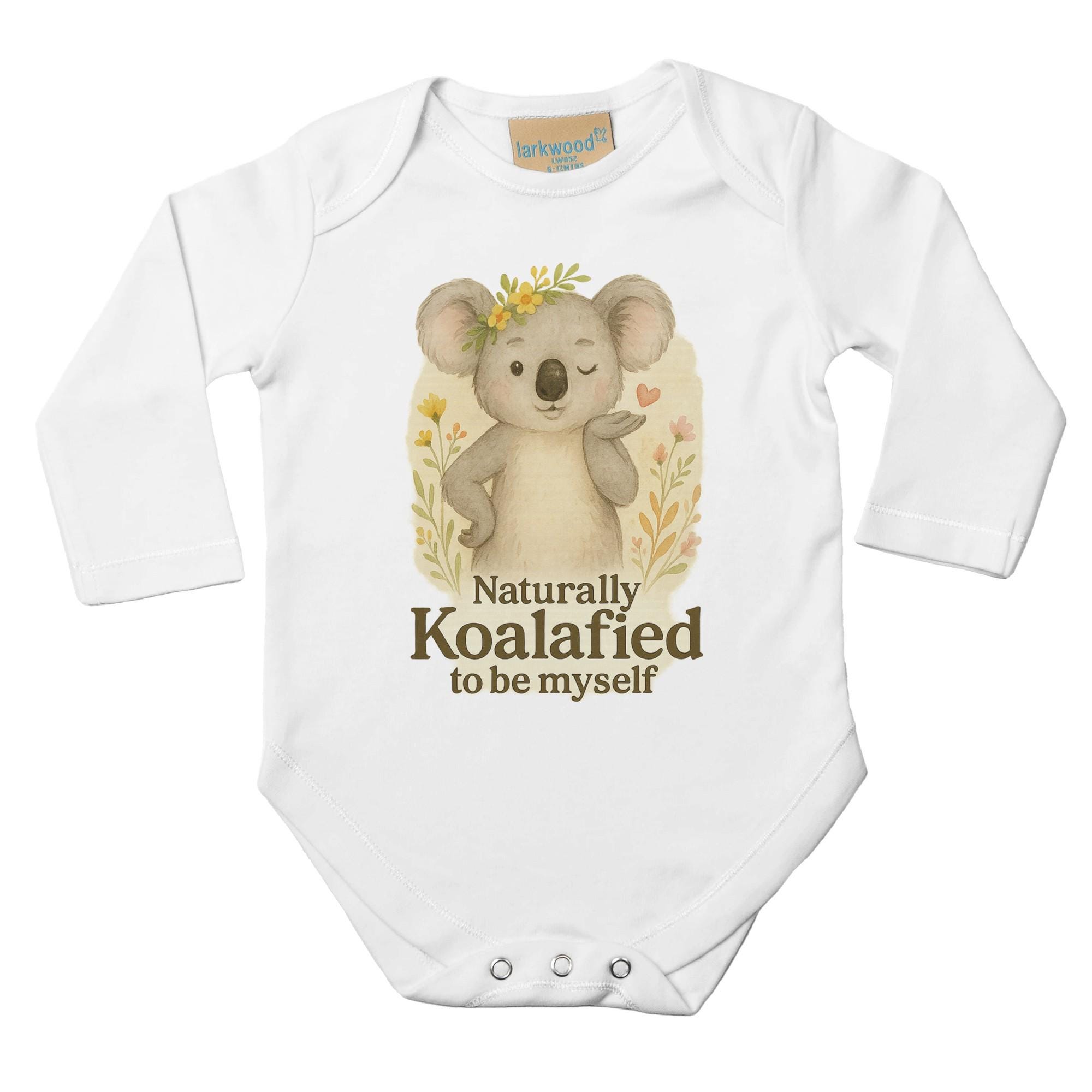 Cute Koala Baby Bodysuit | Naturally Koalafied Quote | Long Sleeve Infant Outfit | Soft Cotton Baby Shower Gift