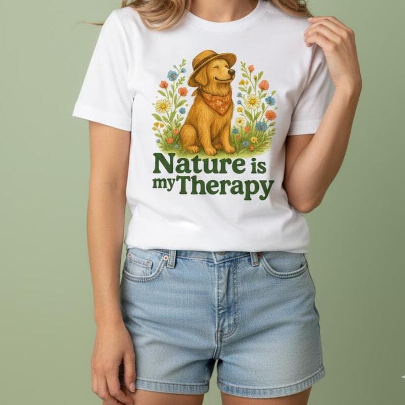 Nature Therapy Tee - Unisex Heavy Cotton T-Shirt, Dog Lovers Gift, Outdoor Enthusiast Wear, Pet Owner Apparel, Nature Lovers Design