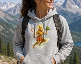 Hanuman Carrying the Mountain Unisex Pullover Hoodie | Gildan 18500 Heavy Blend Sweatshirt | Hindu Mythology Deity Hoodie