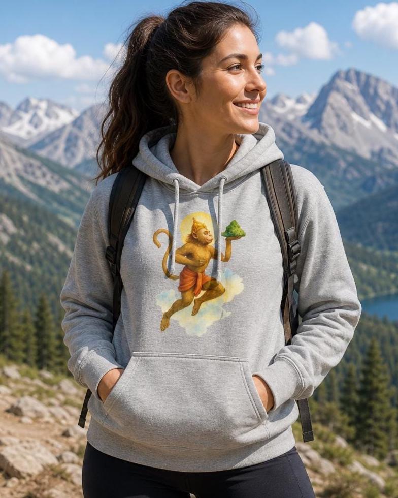 Hanuman Carrying the Mountain Unisex Pullover Hoodie | Gildan 18500 Heavy Blend Sweatshirt | Hindu Mythology Deity Hoodie