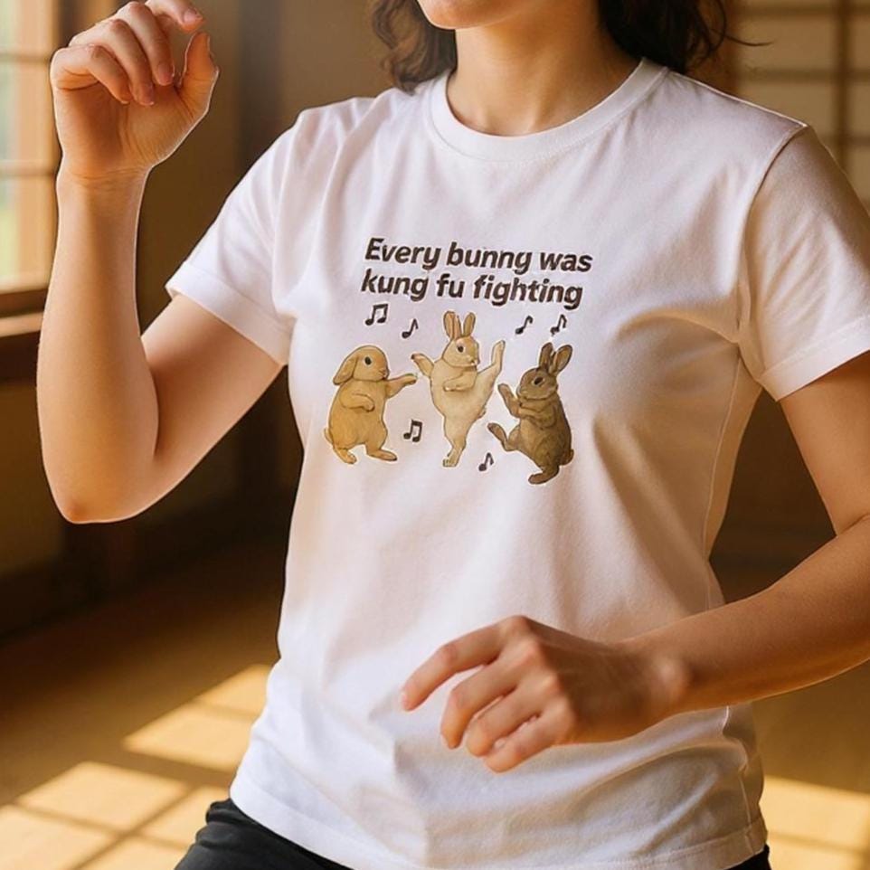 Funny Bunny T-Shirt | Dancing Rabbits Graphic Tee | Every Bunny Was Kung Fu Fighting | Cute Animal Lover Gift