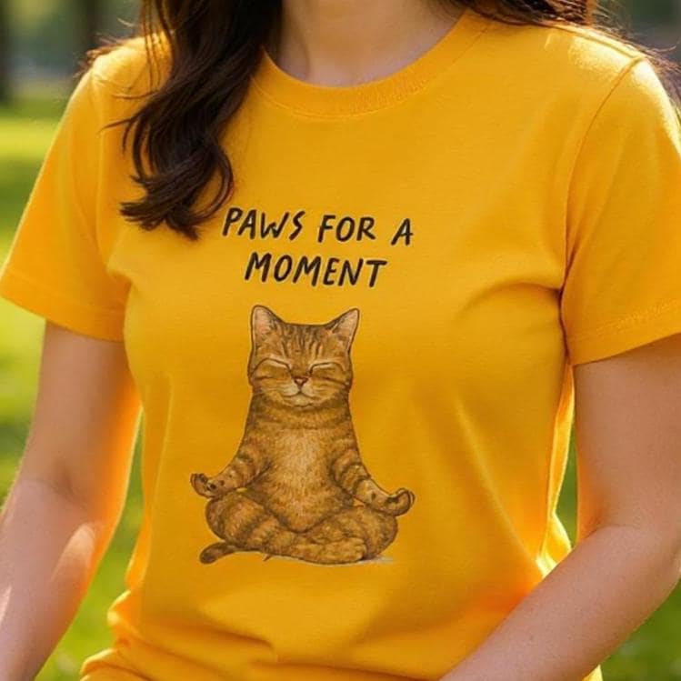 Paws for a Moment T-Shirt – Cute Cat Graphic Tee – Unisex Cotton Shirt – Relaxing Positive Vibes Gift