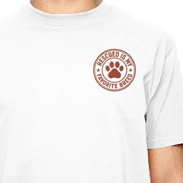 Rescued is My Favorite Breed Shirt | Organic Cotton Unisex Tee | Embroidered Pet Lover Gift | Eco-Friendly Dog Cat Rescue T-Shirt