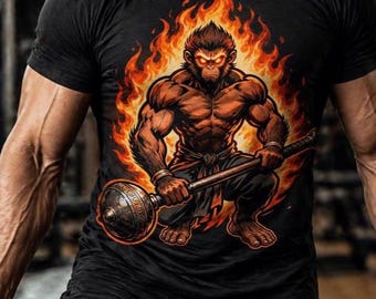 Angry Hanuman Gym T-Shirt, Hindu Warrior Strength Shirt, Spiritual Fitness Tee, Powerful Hanuman Graphic Shirt, Men’s Workout
