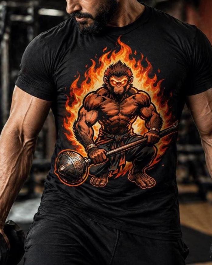 Angry Hanuman Gym T-Shirt, Hindu Warrior Strength Shirt, Spiritual Fitness Tee, Powerful Hanuman Graphic Shirt, Men’s Workout