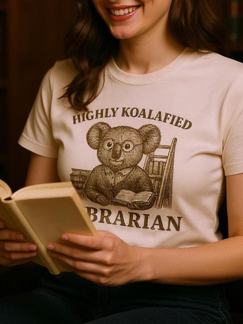 Highly Koalafied Librarian Shirt | Funny Library Gift Tee | Cute Koala T-Shirt | Book Lover Appreciation Outfit