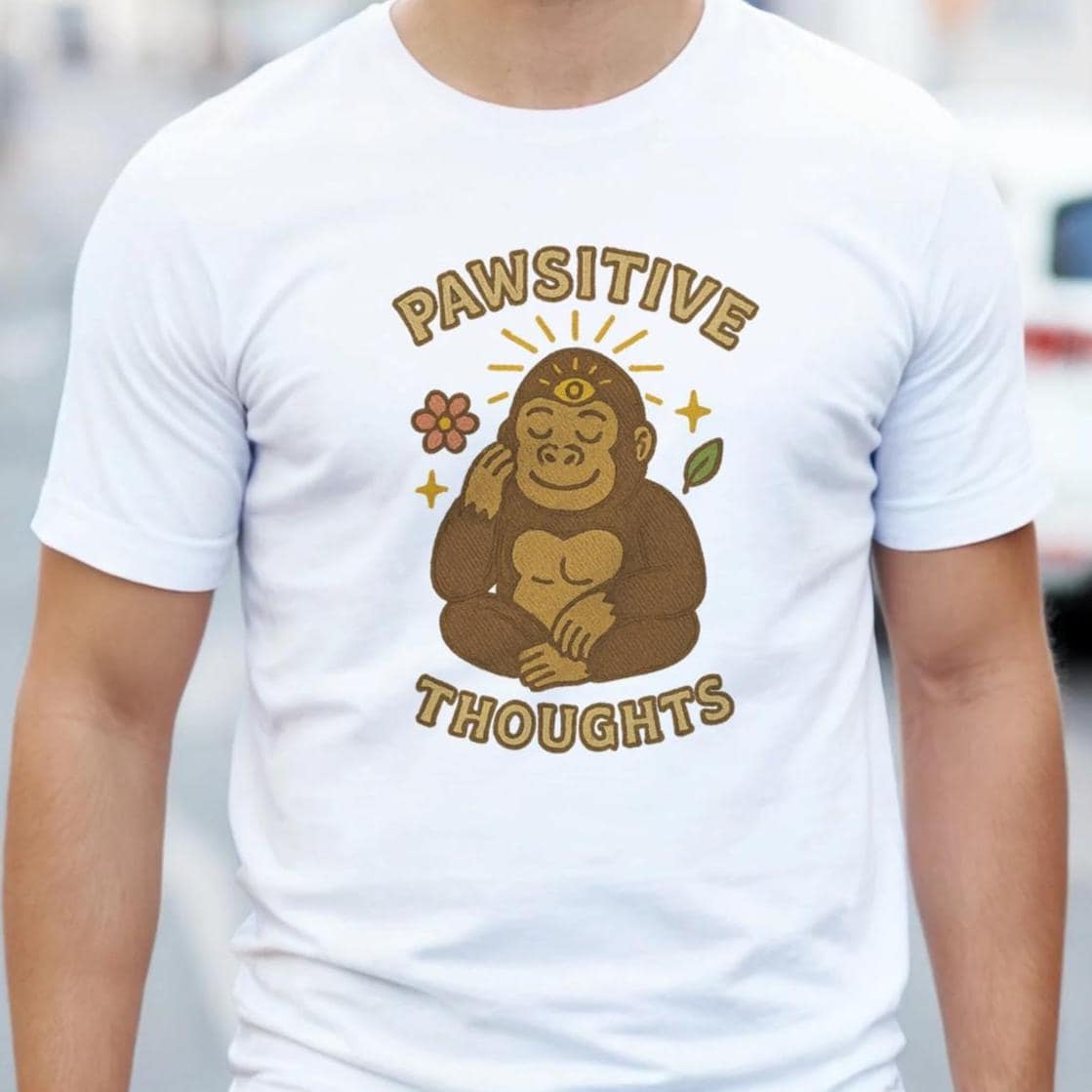 Monkey Third Eye T-Shirt | Pawsitive Thoughts Graphic Tee | Thoughtful Gift Shirt for Friend | Heavyweight Unisex Crewneck