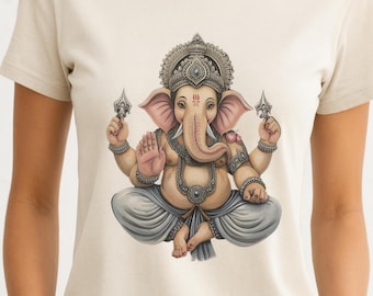 Lord Ganesha T-Shirt | Hindu Deity Graphic Tee | Spiritual Elephant God Shirt | Unisex Heavyweight Yoga Top, Meditation Religious Gift