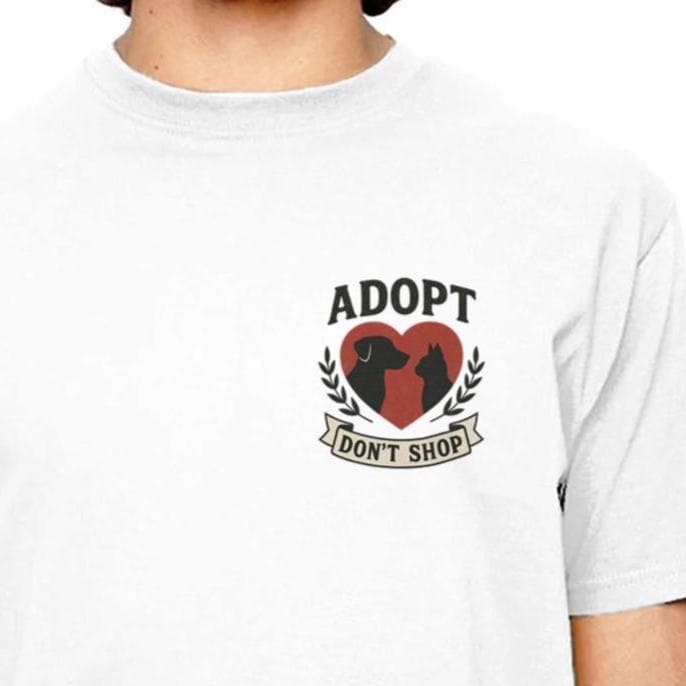 Organic Unisex T-Shirt | Adopt Don’t Shop Dog Cat Graphic | Eco-Friendly Pet Lover Shirt | Animal Rescue Gift Tee