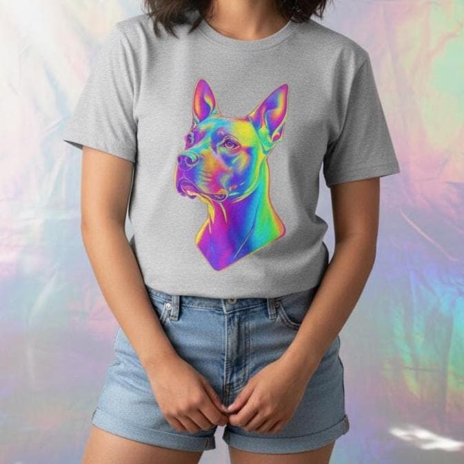 Vibrant Dog Portrait Tee, Colorful Pet Lover Shirt, Unisex Cotton T-Shirt, Animal Lover Gift, Dog Art Apparel Summer Casual Wear Holographic