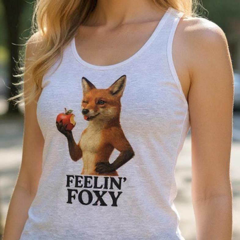 Women’s Racerback Tank Top – “Feelin’ Foxy” Fox Apple Design – Lightweight & Comfortable