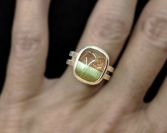 Tourmaline Double Band Silver Ring - Pink and Green Cat's-eye