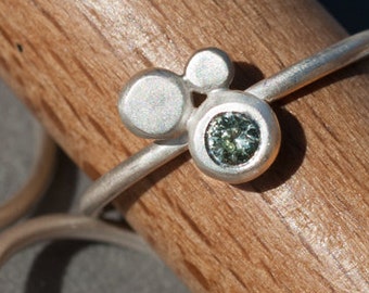 Pale green sapphire and sterling silver little stacking ring