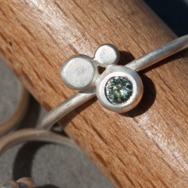Pale green sapphire and sterling silver little stacking ring