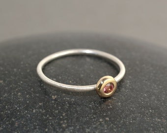 Pink Tourmaline 14k Gold and Sterling Silver Ring