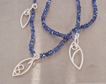 Iolite necklace with sterling silver leaf charms