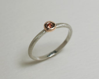 Orange sapphire 14K Rose Gold and Sterling Silver Ring