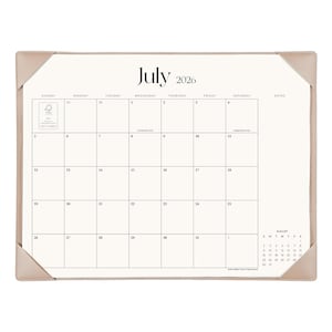 May include: A desk calendar for July 2026 with a white background, black grid lines, and beige corner protectors. The calendar features a notes section on the right, a small August 2026 calendar preview, and an FSC certification logo in the top left.