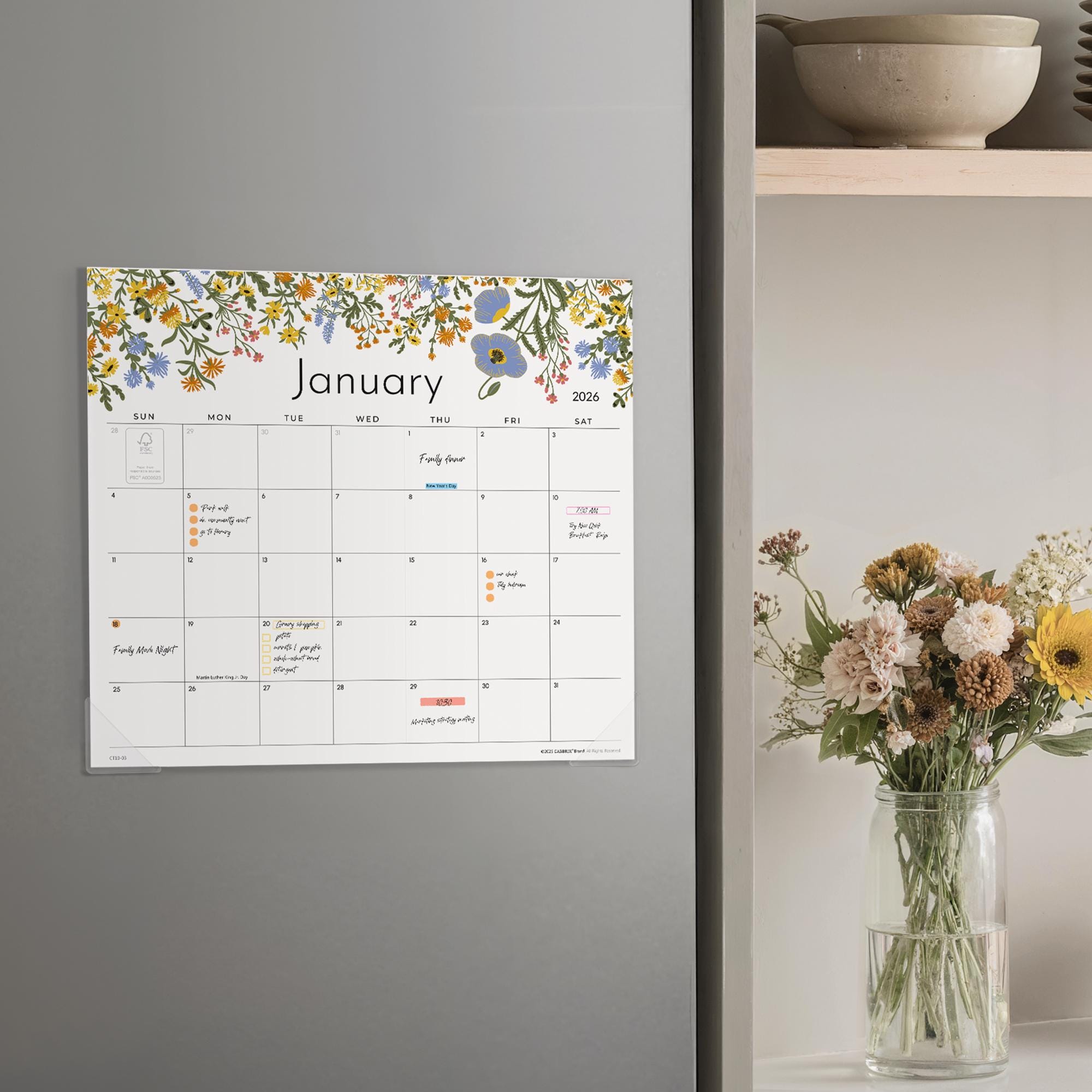 Calendario Magnético Cabbrix 2025-2026 Para Nevera Diseño Floral - Venta Internacional