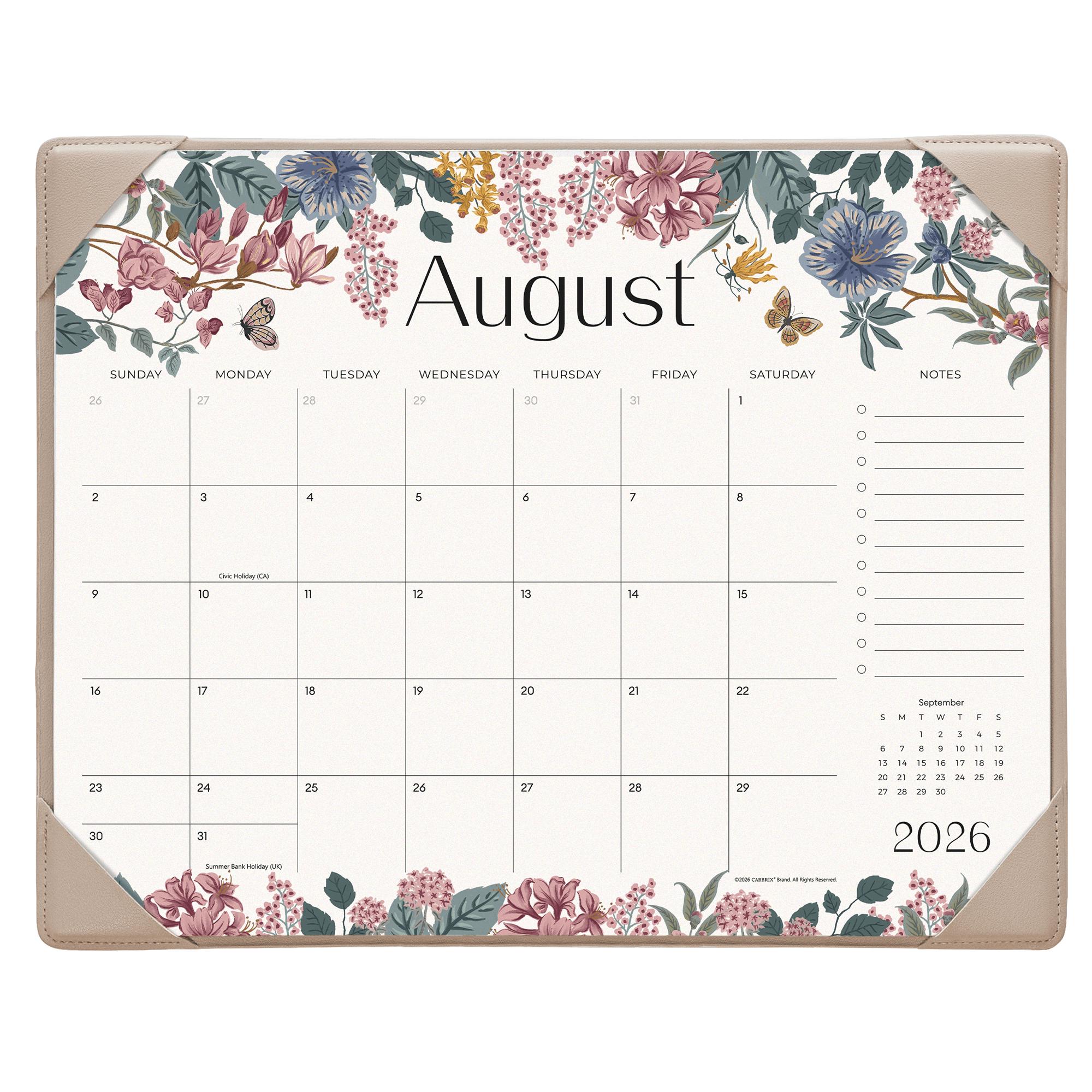 Elegant Floral Desk Calendar 2026-2027 with Desktop Mat, Cabbrix 15"x12" Desk Pad Calendar July 2026 - Dec 2027 for Home Office School