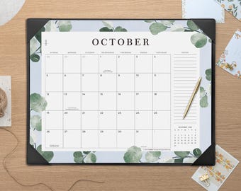 Greenery Desk Calendar 2025-2026 with Desktop Mat, Cabbrix 18 Months Monthly Calendar, 15"x12" & 21"x16.5", Home Office School