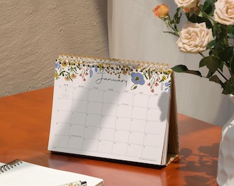 Cabbrix Summer Trace Standing Flip Desk Calendar from Jan 2026 to June 2027, Flip Small Desk Calendars with Stickers and Flower Design 8x6"