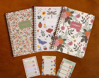 Cabbrix Spiral Notebook, 160 Ruled Pages 8.5" x 6.25" Journal, Inner Storage Pocket Folders with Customized Sticky Notes