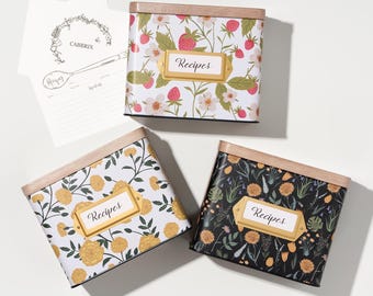 Recipe Box with 50 Cards and 24 Dividers, Cabbrix 4x6 Recipe Card Box Set, Wooden Lid with Phone Holder and Recipe Holde