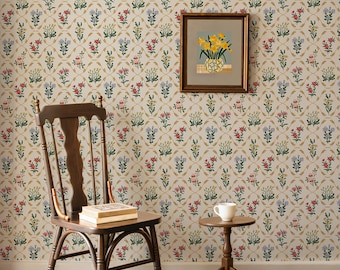 Cabbrix Vintage Wallpaper Peel and Stick Floral Wallpaper 17.5''W Boho Neutral Contact Paper Vinyl Waterproof Self Adhesive Wall Paper