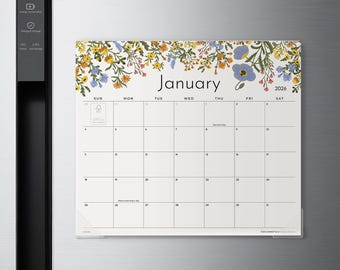 Floral Magnetic Calendar for Fridge, Cabbrix Refrigerator Calendar 13" x 11-1/2" Jan 2026 to June 2027 for Planning and Organizing Your Life