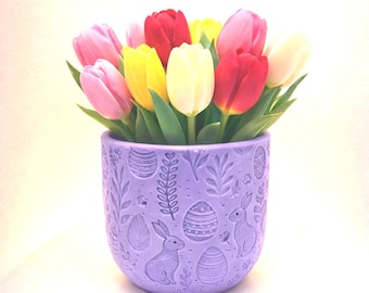 3D Printed Easter Bunny Planter | Folk Art Spring Floral Succulent Pot
